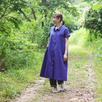 【送料無料】遠州織物で仕立てたリネン混シャツワンピース（ロイヤルブルー） OP08