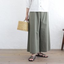 【送料無料】 東炊きコットンリネン ワイドパンツ（カーキ）PT11