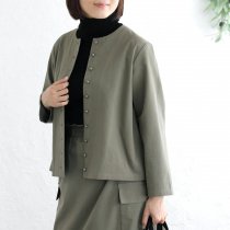【送料無料】 東炊きコットンツイル ノーカラージャケット（オリーブ）CO13