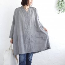 【送料無料】 コットン前開きチュニック （千鳥格子グレー）TP50