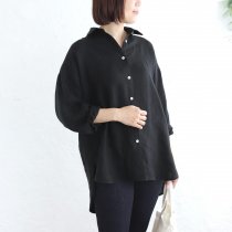 【送料無料】上質リネンのロングシャツ（ブラック）TP18