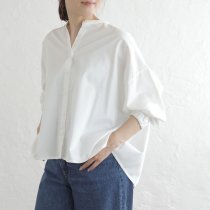 スーピマコットン バンドカラー ワイドブラウス （オフホワイト）TP11