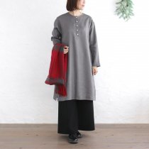 【送料無料】リネン ヘンリーネックワンピース（グレー/ショートタイプ/着丈100cm）OP43