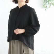 【送料無料】桐七炊きリネン100% バンドカラーブラウス（ブラック）TP52
