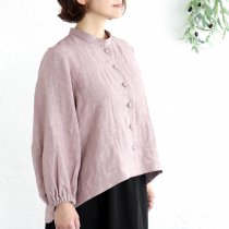 【送料無料】桐七炊きリネン100% バンドカラーブラウス（ダスティピンク）TP52