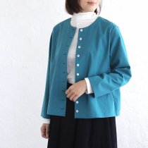 【送料無料】 東炊きコットンツイル ノーカラージャケット（ターコイズ）CO13