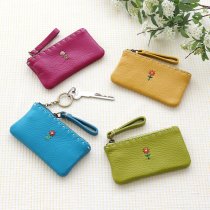 本革フラワー刺繍 キーリング付きコインケース tum（カラフル）