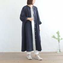 【送料無料】上質リネン 桐七炊き2wayシャツワンピース （ネイビー）OP48