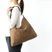 【送料無料】22オンス帆布と本牛革ショルダーのスクエアバッグ ヌン Nueng（新ライトブラウン）