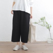 【送料無料】桐七炊きコットンリネン 八分丈クロップドパンツ （ブラック）PT16