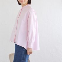 【送料無料】オックスフォード バンドカラーAラインブラウス （ピンク）TP10