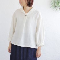 【送料無料】桐七炊きリネン ショールカラーブラウス（オフホワイト）TP02
