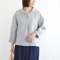 【送料無料】桐七炊きリネン ショールカラーブラウス（グレー）TP02