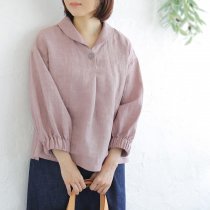 【送料無料】桐七炊きリネン ショールカラーブラウス（ダスティピンク）TP02