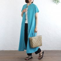 【送料無料】東炊きコットン後ろティアードはおりワンピース（ターコイズ）OP50