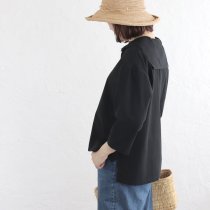 【送料無料】桐七炊きコットン セーラーカラーブラウス 七分袖 （ブラック）TP54