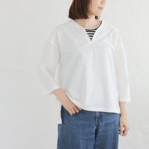 【送料無料】桐七炊きコットン セーラーカラーブラウス 七分袖 （ホワイト）TP54