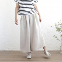 【送料無料】 リネンレーヨン タックワイドパンツ スカンツ（アイボリー）PT18