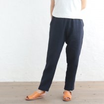 リネン テーパードパンツ ゆったりサイズ（ネイビー）