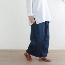 混紡デニム ワイドパンツ 総ゴム ゆったりサイズ（ネイビー）