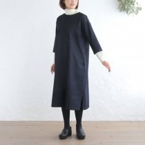 【送料無料】 リネン混デニムワンピース ラウンドネック サックドレス 11oz （ダークインディゴ）