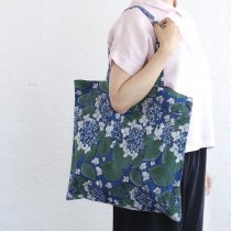 インド綿ブロックプリント 木版染めトートバッグ（紫陽花/ネイビー）