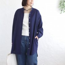【送料無料】 東炊きコットン チュニック丈ロングシャツ（ネイビー）TP09