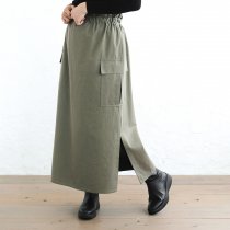 【送料無料】 東炊きコットンツイル ストレートロングスカート（オリーブ）SK14