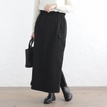 【送料無料】 東炊きコットンツイル ストレートロングスカート（ブラック）SK14
